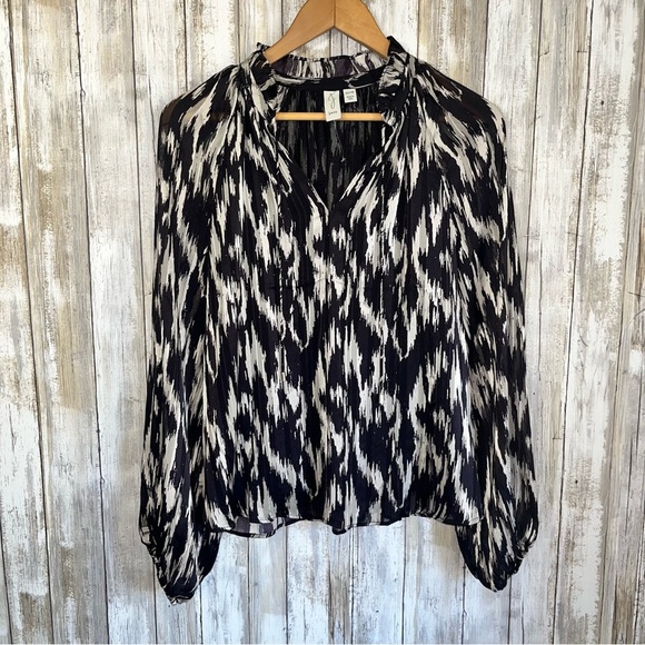 Joie Tops - Joie Satin Black & White Printed Satin Blouse
